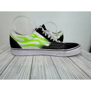 Vans Old Skool Flame Neon Green Black Skate Sneakers Men's Size 12 Lace Up Shoes
